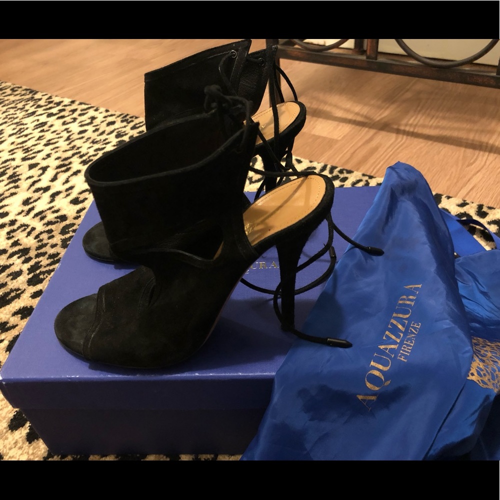 Aquazzura Black Suede Lace-Up Peep-Toe Sandals - Picture 4 of 8